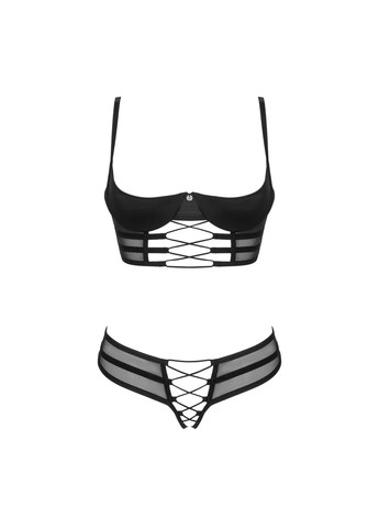 Чорний демісезонний комплект roxelia 2-pcs crotchless set Obsessive