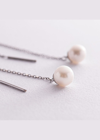 Сережки протяжки з перлами (біле золото) с08267 Oniks (264022378)