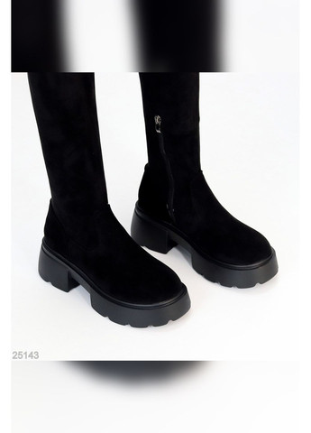 Черные осенние эффектные женские ботфорты No Brand