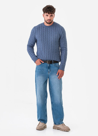 Сіро-синій зимовий чоловічий джемпер з об'ємною в'язкою «коси» SVTR