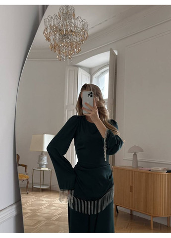 Изумрудное праздничный элегантное платье из шелка армани с камнями — замеры в описании силуэтная DK/DL Мода без кордонів однотонное