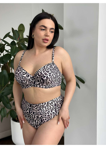 Коричневий літній жіночий літній пляжний леопрдовий роздільний купальник 2хл 3хл 4хл No Brand