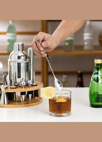 Набір для бару BAR для приготування коктейлів з дерев'яною підставкою 750 мл 12 предметів Сріблястий (C051212) B.A.R. (349843708)