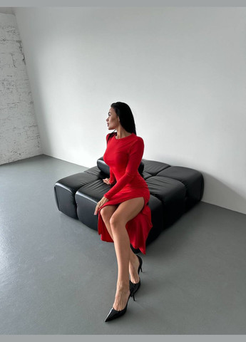 Красное праздничный, коктейльное, деловое, повседневный, откровенный, вечернее женское платье силуэтная FINO Mode однотонное