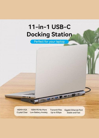 USB-хаб USB-C to HDMI/VGA/USB-C Gen 1/USB 3.0x2/USB 2.0/RJ45/SD/TF/TRRS 3.5mm/PD Docking Station 0.25m Vention Multi-function (340277708)