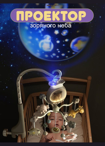 Мобіль дитячий на ліжечко акумуляторний з проектром, музична карусель на ліжечко Jungle Melody, бежевий No Brand (301778716)