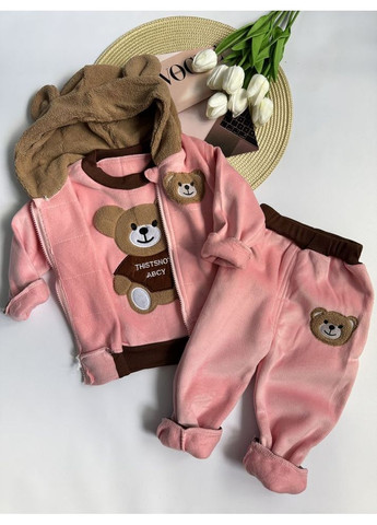 Комбинированный демисезонный костюм тройка bear светло-розовый 1574 No Brand