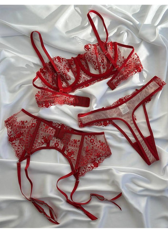 Красный демисезонный кружевной комплект женского нижнего белья s красный (do3391) Ghazel