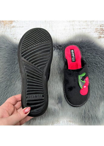 Тапочки жіночі домашні чорні з червоним велюрові із закритим носком Белста (369504710)
