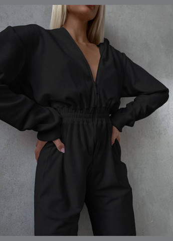 Жіночий велюровий комбінезон Avanti однотонний чорний повсякденний велюр