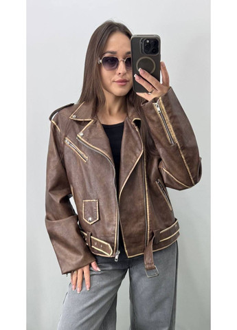 Коричнева куртка косуха подовжена,екошкіра Україна