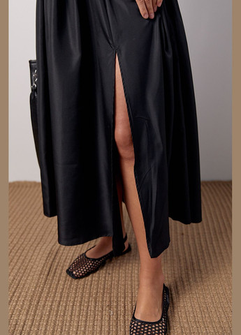 Черная пышная юбка с разрезом и широким поясом Lurex