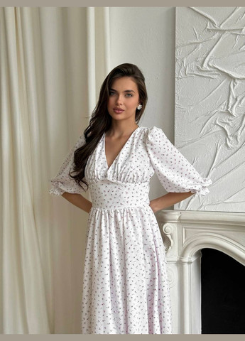 Білий повсякденний, кежуал сукня у квітковий принт No Brand з квітковим принтом