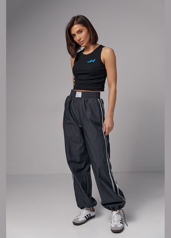 Женская майка в рубчик с вышивкой JH - черный Lurex — 289060942