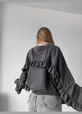 Графитовый женский свитшот с рюшами Україна однотонный рюши (328386421)