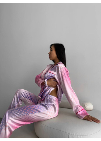 Рожево-лілова всесезон жіноча піжама | рожево-лілова сорочка + брюки Vital-Textile 1189