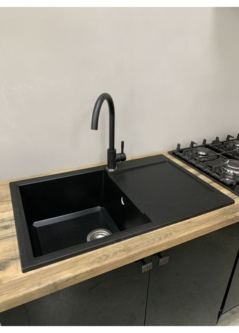 Мийка кухонна Horizon, штучний камінь, прямокут., з крилом, 780х495х230мм, чаша - 1, врізна, чорний Adamant (371632886)