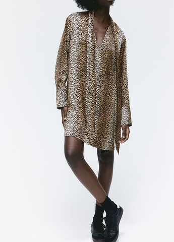 Бежевое праздничный платье H&M леопардовый