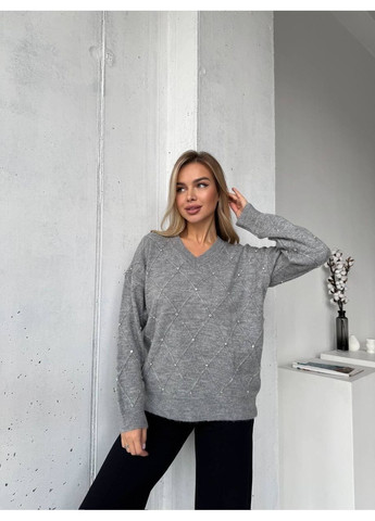 Сірий демісезонний жіночий светр пуловер No Brand