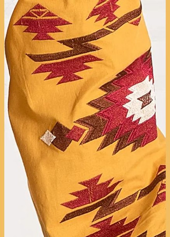 Горчичный зимний вышитое женское платье калейдоскоп горчичное с вишневым Galychanka 7120
