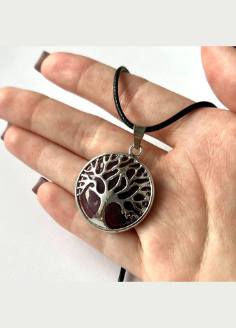 Кулон із натуральним каменем Аметист в оправі "Дерево життя" на шнурку в подарунковій коробочці Овен (331291903)