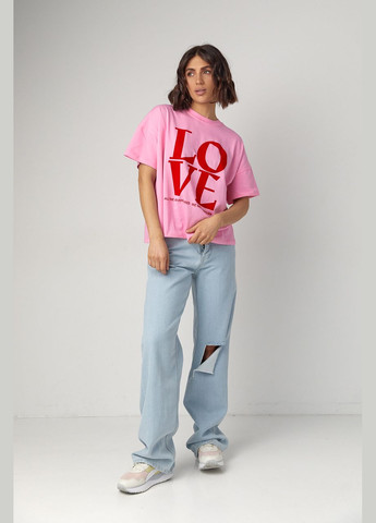 Розовая летняя женская хлопковая футболка с надписью love Lurex