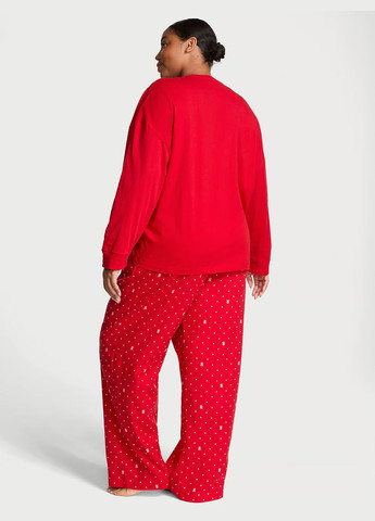 Червона піжама жіноча flannel long-sleeve tee-jama set фланель/котон червоний лонгслів + брюки Victoria's Secret