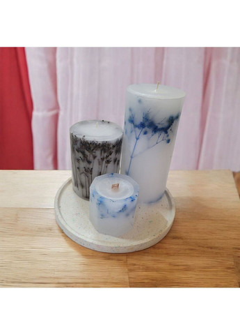 Набір декоративних свічок ручної роботи свічки в наборі з 3 шт на підставці з гілочками лаванди та блакитної гіпсофіли Handmade Studio - AV (370203258)