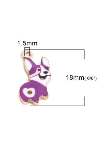Підвіски металеві Кулон собака коргі Золотистий емаль фіолетова і біла 18 мм x 9 мм Finding (332793215)