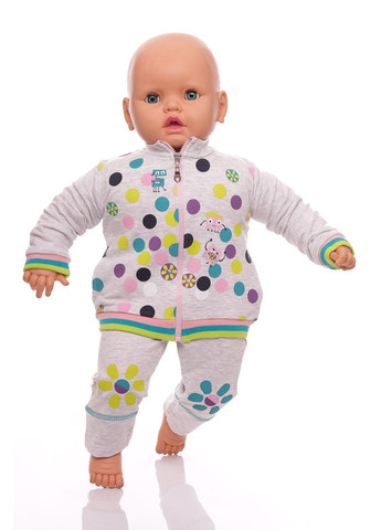 Сірий демісезонний костюм із довгим рукавом трійка для дівчинки трикотажний горошок сірий 74 см (33783) BABYKROHA