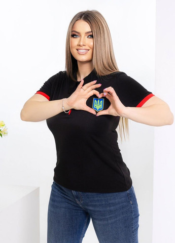 Черная летняя женская футболка поло с коротким рукавом No Brand