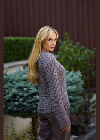 Серый демисезонный теплый шерстяной свитер с объемным рисунком (2757) Triko Bakh