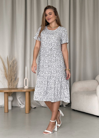 Білий пляжна, повсякденний, кежуал літня вільна сукня трапеція зі штапелю в квіточку кльош, а-силует Merlini з квітковим принтом