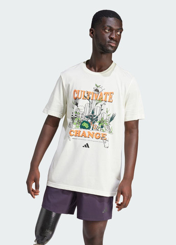 Бежевая футболка running earth day graphic adidas