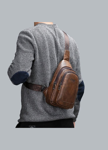 Мужская кроссбоди слинг с USB экокожа Темно-коричневый No Brand (301212049)