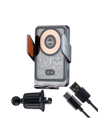 Холдер HW7 Transparent Discovery Edition wireless fast charg car holder (air outlet) Metal Gray Hoco (297453279)