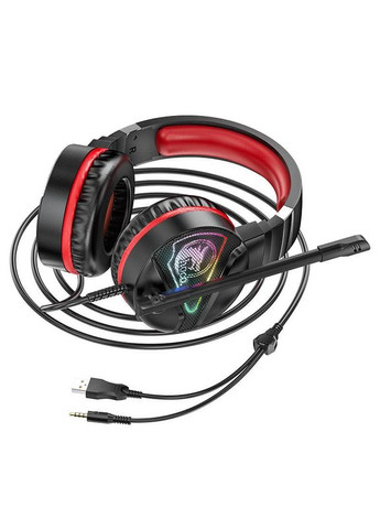 Комп'ютерні провідні ігрові навушники з мікрофоном та LED RGB підсвічуванням W104 Black-red Hoco (368698307)