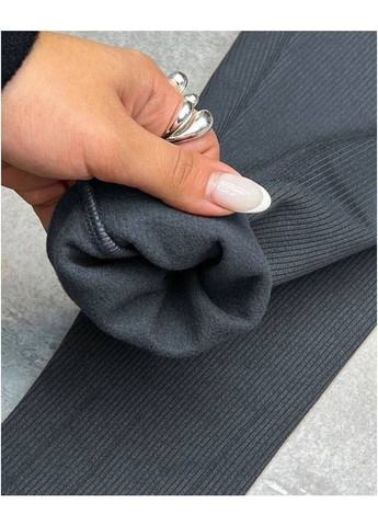 Графитовые зимние лосины в рубчике на флисе с высокой талией No Brand