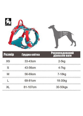 Шлея для собак Tropical, регулируемая светоотражающая нейлоновая шлея, Голубой M (56-69см) Truelove (299915436)