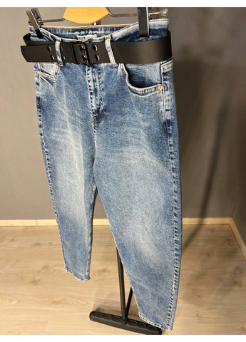 Джинсы женские 16484 MOM jeans высокая посадка увеличенные размеры стрейчевые с ремнем синие Sessanta - (318828254)