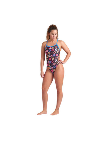 Чорний літній жіночий спортивний купальник для плавання women's donuts swimsuit challenge back (009461-590) розмір, Arena