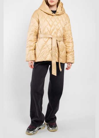 Бежева демісезонна куртка жіноча стьобана трендова коротка бежева mkasay23-1 Modna KAZKA