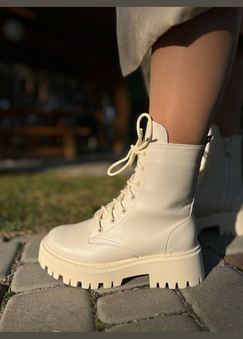 Зимние женские ботинки из натуральной кожи бежевые (1777) No Brand