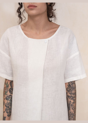 Білий пляжна, повсякденний, кежуал лляна сукня зі складкою та короткими рукавами оверсайз, сукня-футболка HankaKohana однотонна