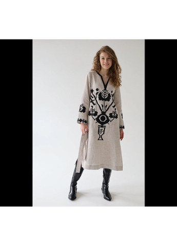 Сіра жіноча вишита сукня всесвіт сіра розмір m (5000294) VOVNA (368896242)
