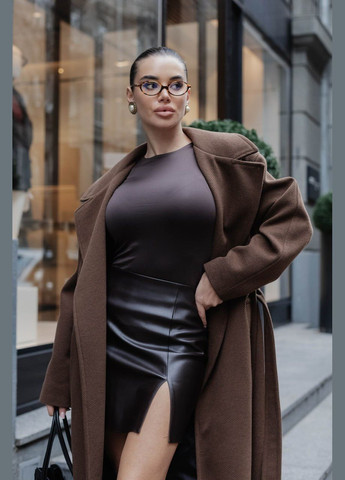 Коричневая офисная, повседневная, кэжуал однотонная короткая юбка из эко-кожи Jadone Fashion