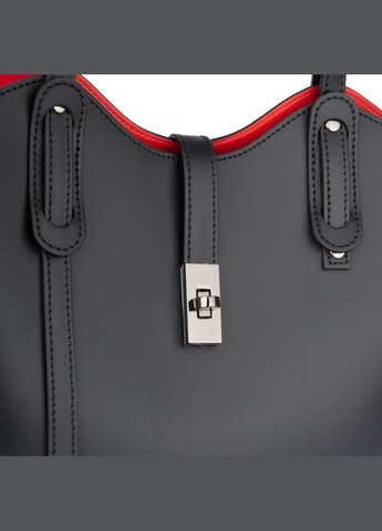 Сумка жіноча шопер шкіряна 03692 з червоною підкладкою чорна Virginia Conti (327666109)