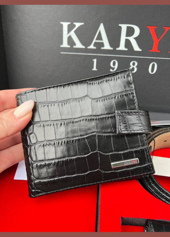 Набір чоловічий подарунковий Гаманець Ключниця Ремінь Туреччина натуральна шкіра в коробці чорний кроко Karya (341322876)