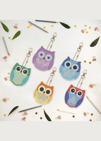 Набір брелків для алмазної мозаїки Сови 5шт ColorArt (300579278)