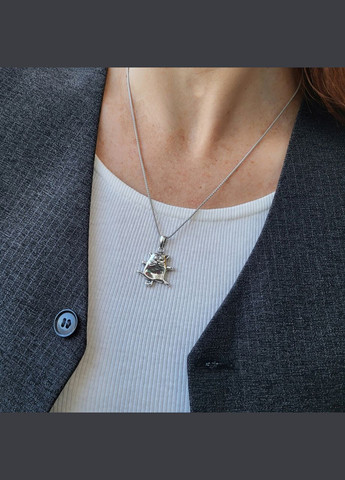 Срібна підвіска кулон без каменів Кіт Віскас срібло 925 проби чорнене 3746 2.82г No Brand (306742050)